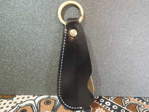 KC's Leather Craft 栃木レザー×真鍮製のShoe Horn Key Holder、靴ベラ キーホルダー Black