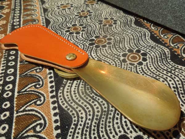 KC's Leather Craft 栃木レザー×真鍮製のShoe Horn Key Holder、靴ベラ キーホルダー Orange