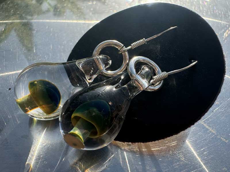 ���e�� �L�m�R�A�}�b�V�����[�� �s�A�X O-537 Pyrex Glass & silver ���g�p�����A�[�g�K���X�̃s�A�X