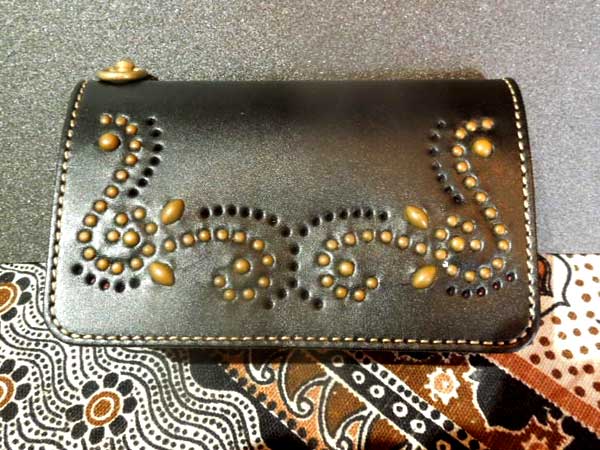KC'S Art & Leather Craft Hand Made in Japanロングビルフォード エレノアブラス ブローキングスタッズ ワレット Black