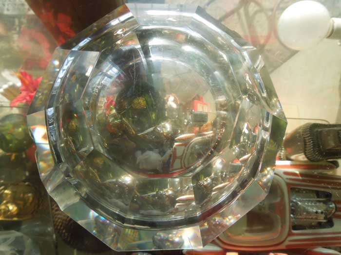 Antique 10 Square crystal Glass Junk/�A���e�B�[�N 10�p�`�̃N���X�^���K���X�̊D�M ���ꊄ��