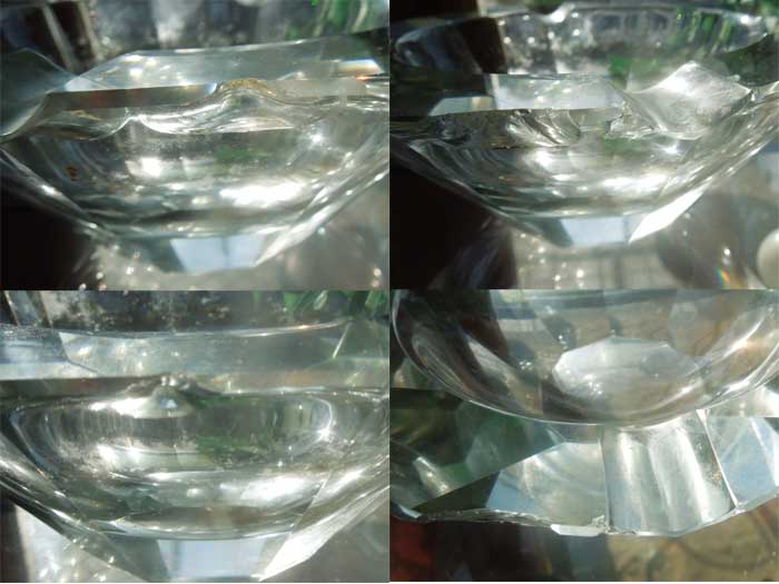 Antique 10 Square crystal Glass Junk/�A���e�B�[�N 10�p�`�̃N���X�^���K���X�̊D�M ���ꊄ��