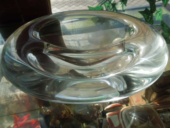 Antique Clear HeavyCrystal Glass Ashtray/�A���e�B�[�N �����ŏd�����N���X�^���K���X�̊D�M