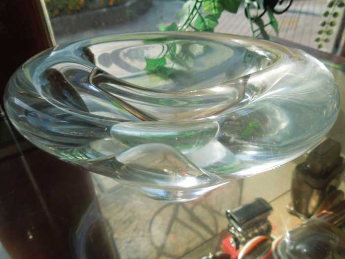 Antique Clear HeavyCrystal Glass Ashtray/�A���e�B�[�N �����ŏd�����N���X�^���K���X�̊D�M