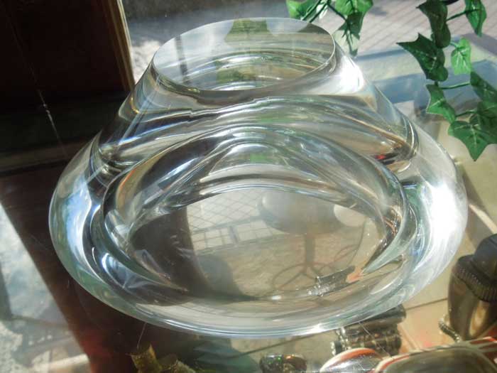 Antique Clear HeavyCrystal Glass Ashtray/�A���e�B�[�N �����ŏd�����N���X�^���K���X�̊D�M