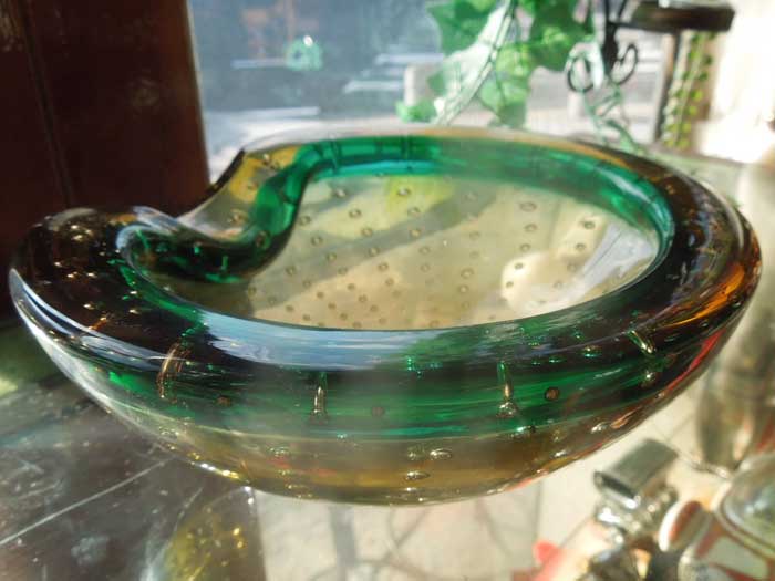 Antique Murano Glass Ashtray/1960�N�� �����m�K���X �D�M Brown x Green  �C�A