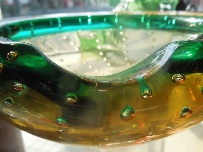 Antique Murano Glass Ashtray/1960�N�� �����m�K���X �D�M Brown x Green  �C�A