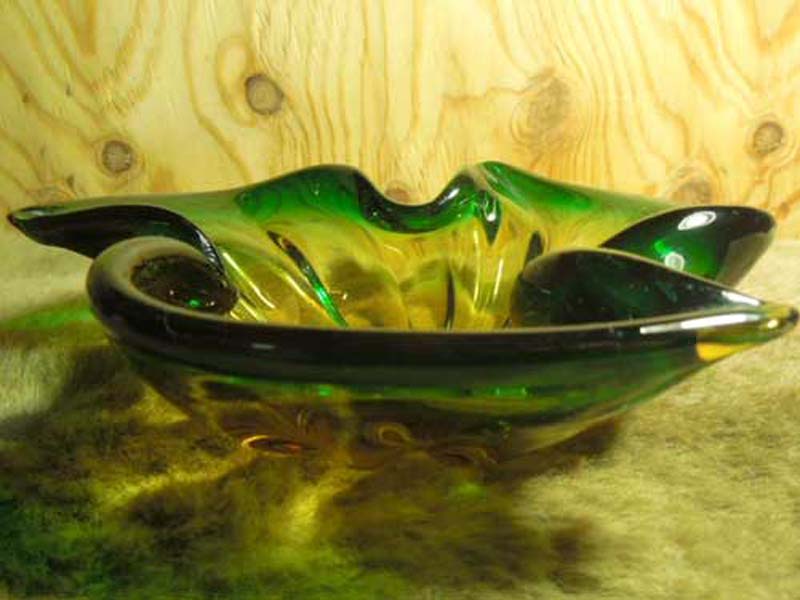 Antique Murano Glass Ashtray((アンティーク ムラノ ガラス アシュトレイ) )緑×オレンジ グラデーション