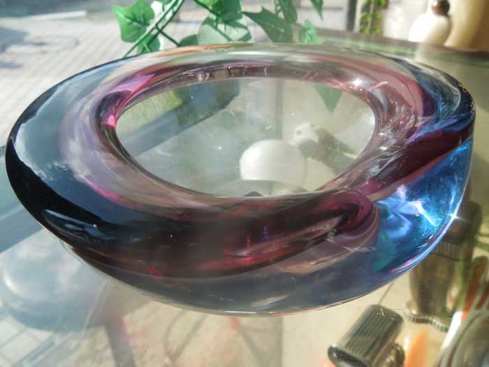 Antique Murano Glass Ashtray/�����m�K���X �D�M Sax x Pink x Clear