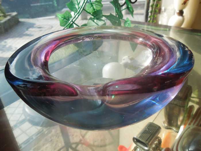 Antique Murano Glass Ashtray/�����m�K���X �D�M Sax x Pink x Clear