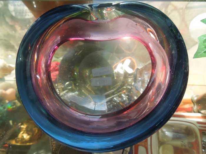 Antique Murano Glass Ashtray/�����m�K���X �D�M Sax x Pink x Clear