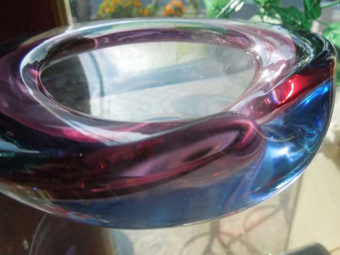 Antique Murano Glass Ashtray/�����m�K���X �D�M Sax x Pink x Clear