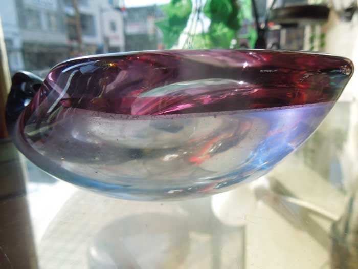 Antique Murano Glass Ashtray/�����m�K���X �D�M Sax x Pink x Clear