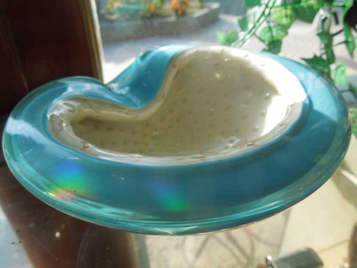 Antique Murano Glass Ashtray/1960�N�� �����m�K���X �D�M Sax x White x Gold �C�A