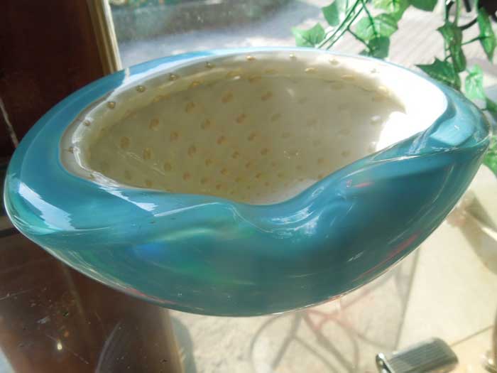 Antique Murano Glass Ashtray/1960�N�� �����m�K���X �D�M Sax x White x Gold �C�A
