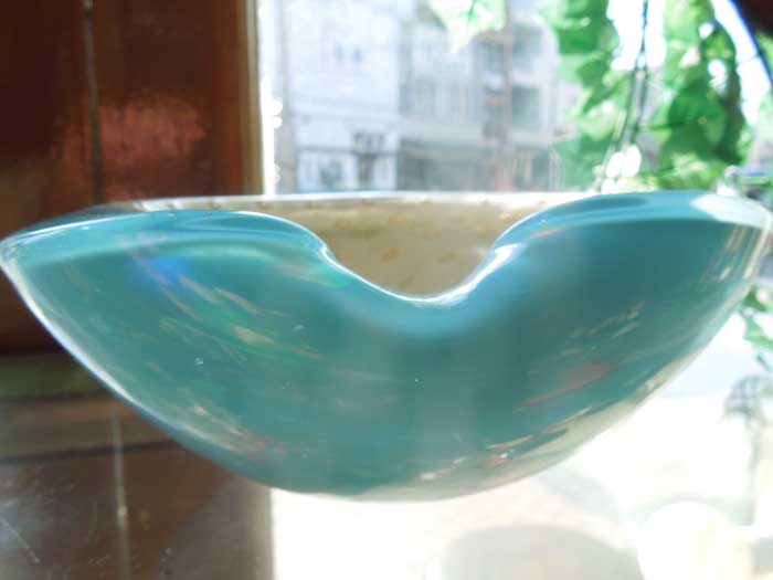 Antique Murano Glass Ashtray/1960�N�� �����m�K���X �D�M Sax x White x Gold �C�A