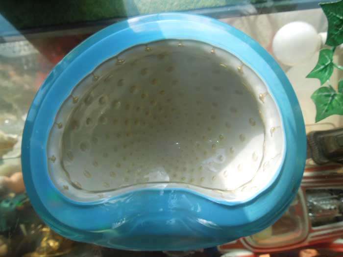 Antique Murano Glass Ashtray/1960�N�� �����m�K���X �D�M Sax x White x Gold �C�A