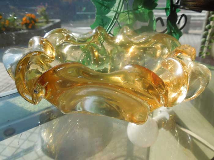 Antique Murano Glass Ashtray/�����m�K���X �D�M Light Yellow �C�A 