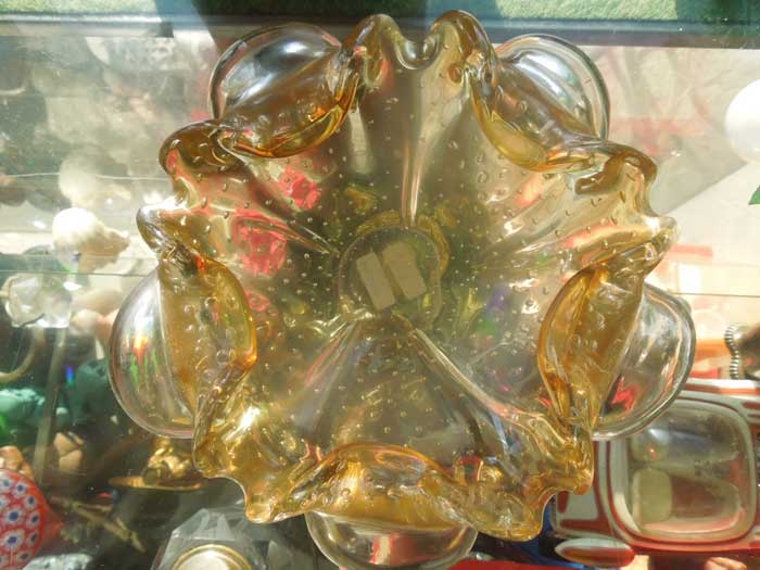 Antique Murano Glass Ashtray/�����m�K���X �D�M Light Yellow �C�A 