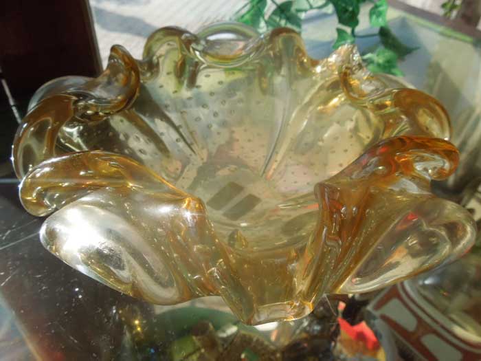 Antique Murano Glass Ashtray/mKX DM Light Yellow CA 