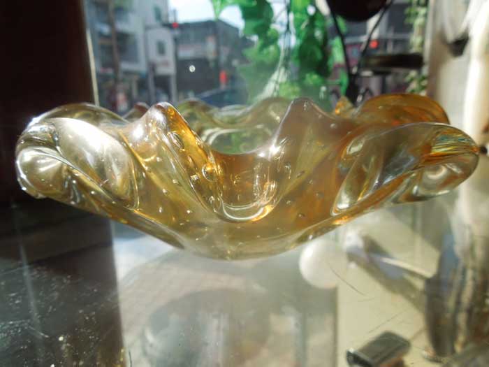 Antique Murano Glass Ashtray/�����m�K���X �D�M Light Yellow �C�A 