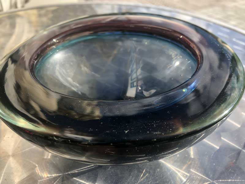 Antique Murano Glass Heavy Wight Ashtray/ビンテージ ムラノガラス 灰皿 Dark Green x Sax x Pink