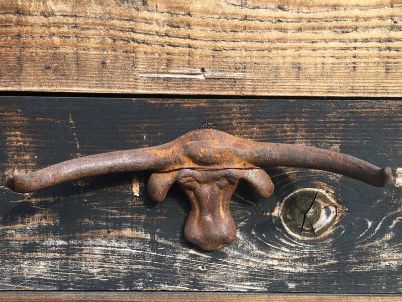 Antique�AVintage Cast Iron Long Horn Bull�A�A���e�B�[�N�@�A�C�A�������̃����O�z�[���̃I�u�W�F
