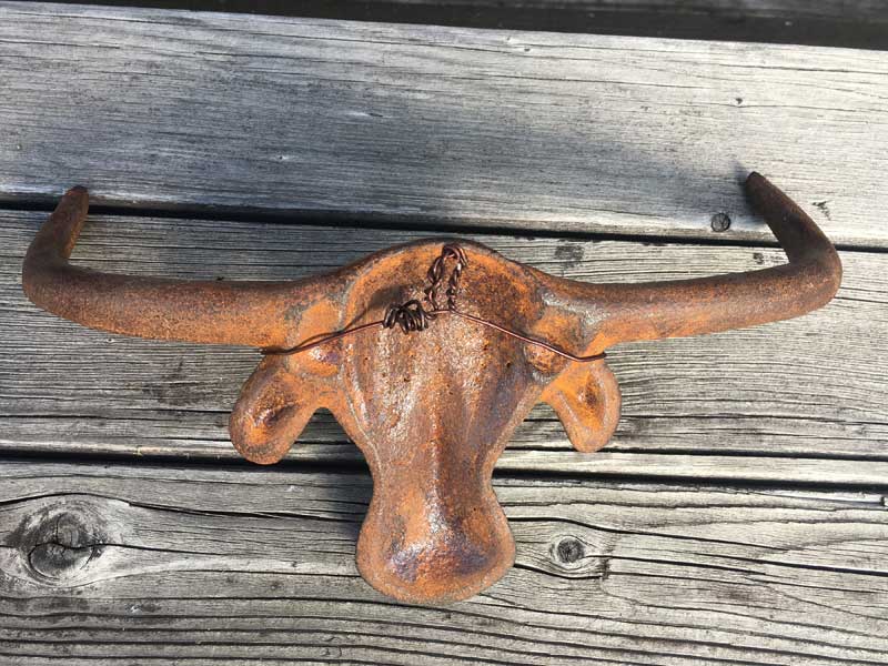 Antique�AVintage Cast Iron Long Horn Bull�A�A���e�B�[�N�@�A�C�A�������̃����O�z�[���̃I�u�W�F