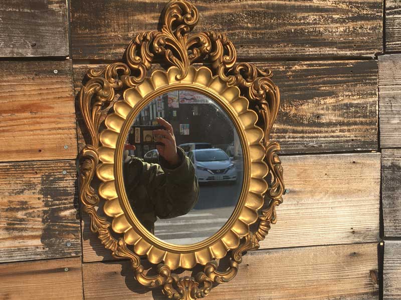1970's Vintage Wall Gold Mirror 70�N�� ������ �S�[���h �Ǌ|���~���[�A���@�C�^���A��