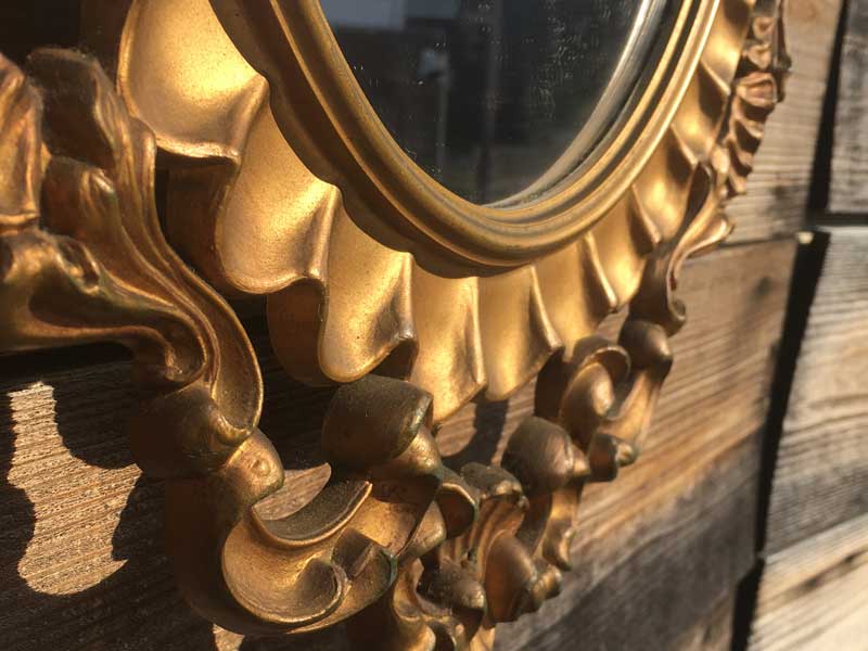 1970's Vintage Wall Gold Mirror 70年代 樹脂製 ゴールド 壁掛けミラー、鏡　イタリア製