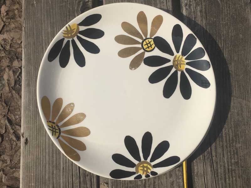 Antique�AVintage�AUsed Dish Black & Gold Flower