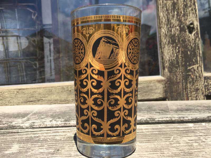 Vintage Glass 1950〜1960年台 Deadstock Abstract Goldプリントのガラス製タンブラーグラス