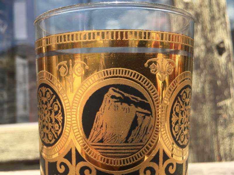 Vintage Glass 1950〜1960年台 Deadstock Abstract Goldプリントのガラス製タンブラーグラス