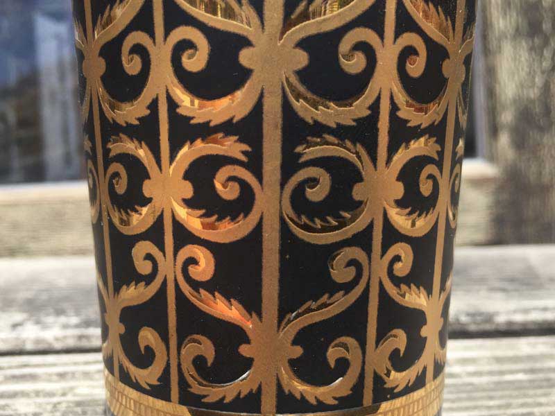 Vintage Glass 1950〜1960年台 Deadstock Abstract Goldプリントのガラス製タンブラーグラス