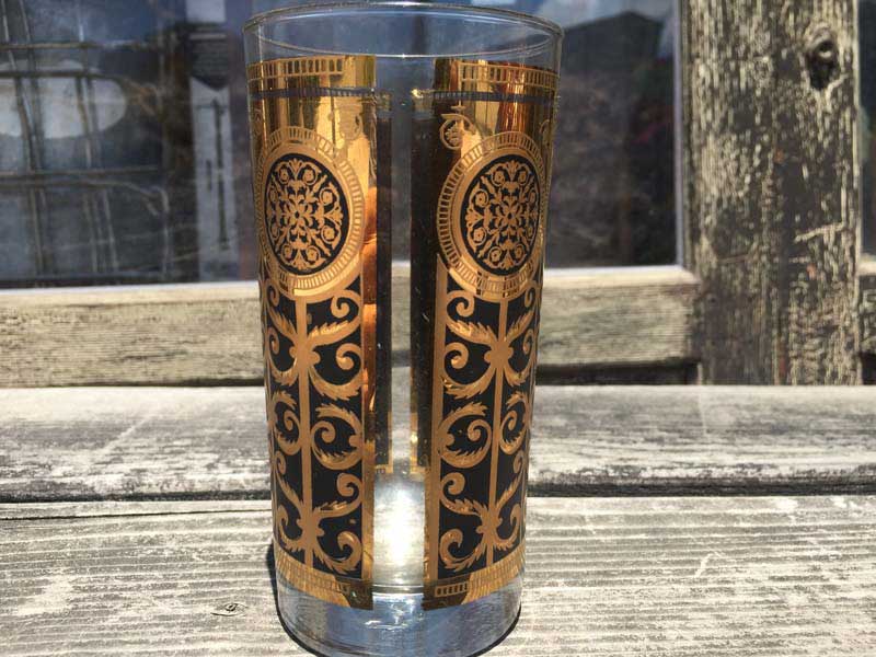 Vintage Glass 1950〜1960年台 Deadstock Abstract Goldプリントのガラス製タンブラーグラス