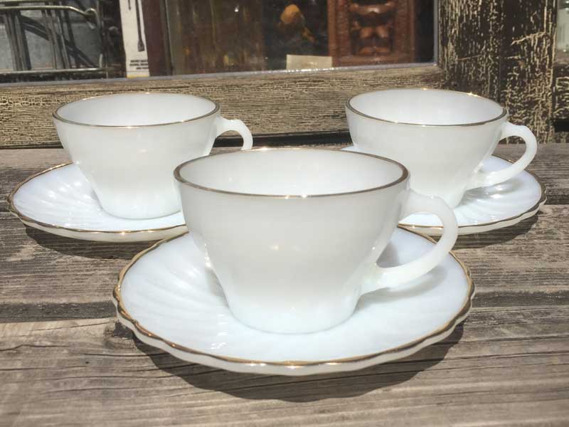 Antique Anchor Hocking Tea Cup/White Swirl�A�A���J�[�z�b�L���O�e�B�[�J�b�v �J�b�v�A���h�\�[�T�[