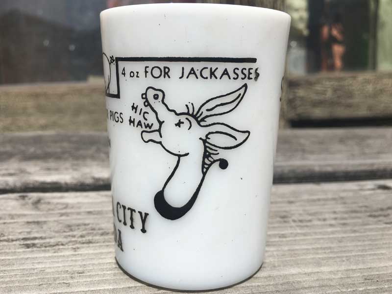 Antique Hazel Atlas Milkglass Jackass �w�[�[���A�g���X �~���N�O���X�̃V���b�g�O���X�@�W���b�J�X