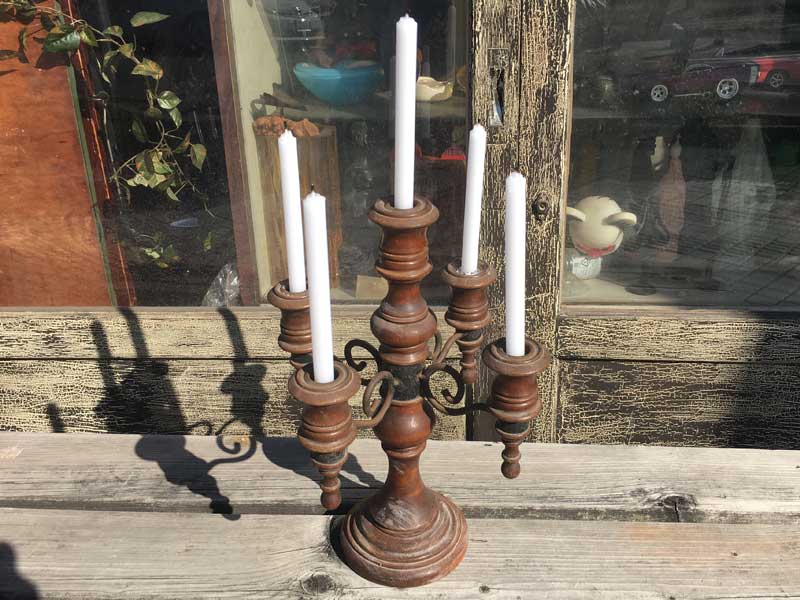 Antique Wood x Iron 5 Candle Stand /アンティーク 木製 x アイアン 