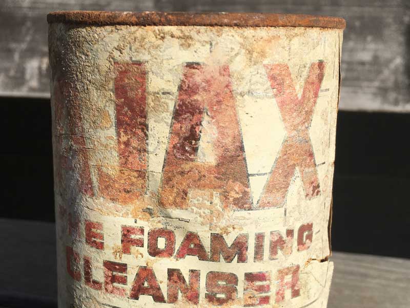 1950's Vintage AJAX CLEANSER Tin Can 50�N�� �r���e�[�W �A�����J�̌Â��u���L�� AJAX