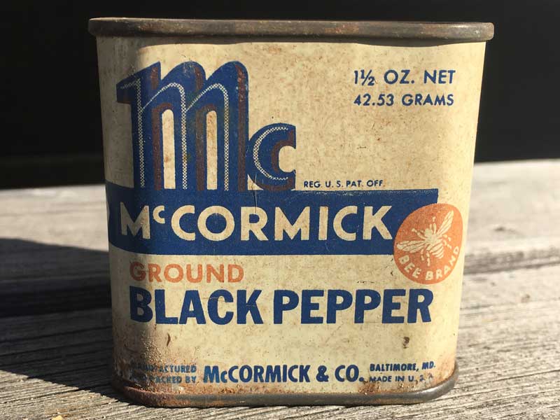 1950's Vintage McCORMICK BLACK PEPPER Tin Can 50�N�� �r���e�[�W �A�����J�̌Â��u���L�� �}�R�[�~�b�N