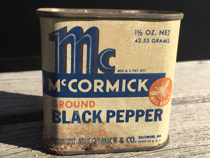 1950's Vintage McCORMICK BLACK PEPPER Tin Can 50�N�� �r���e�[�W �A�����J�̌Â��u���L�� �}�R�[�~�b�N
