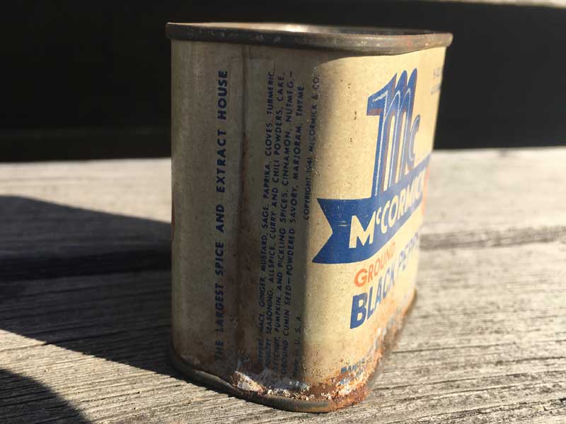 1950's Vintage McCORMICK BLACK PEPPER Tin Can 50�N�� �r���e�[�W �A�����J�̌Â��u���L�� �}�R�[�~�b�N