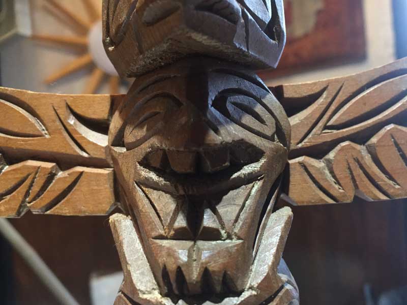Vintage�AUsed �J�i�_ �n�C�_���̃g�[�e���|�[���̖ؐ� �I�u�W�F�AHaida Totem Pole Wood Objet