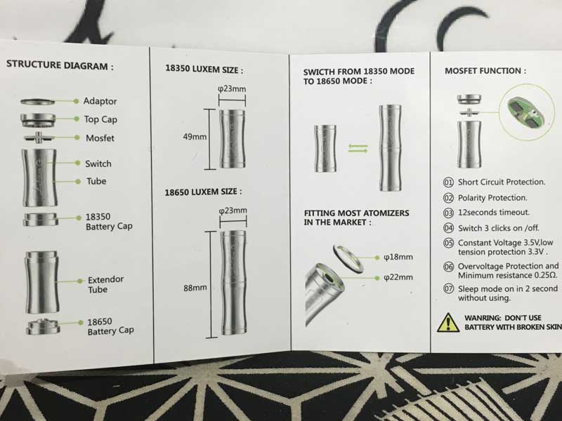 Ambition MODS LUXEM 18350/18650 tube mod �A���r�V�������b�Y ��Փ��̃Z�~���J�`���[�u