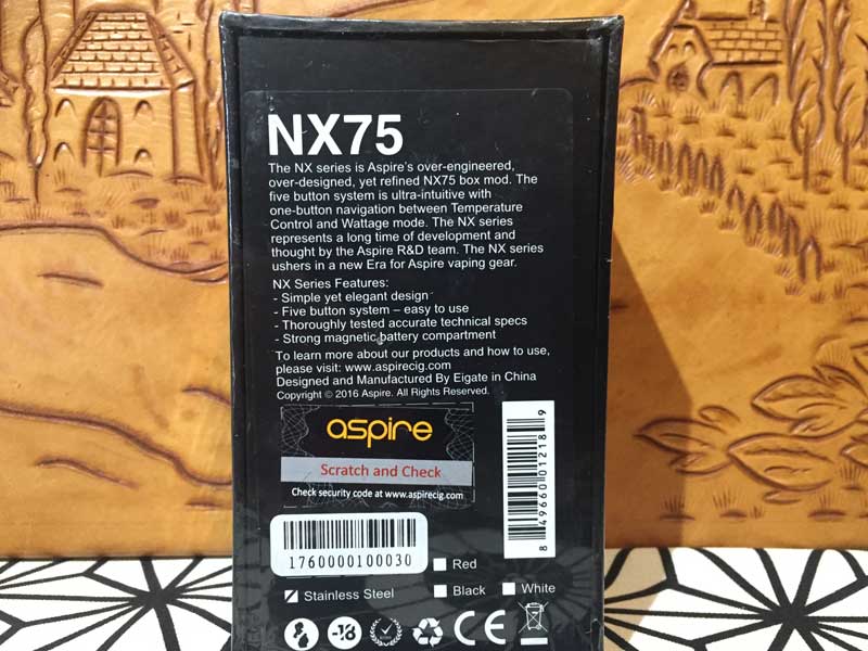 �d�q�^�o�R�AVape Aspire NX75 Box Mod �A�X�t�@�C�A �G�k�G�b�N�X75�@�{�b�N�X���b�h