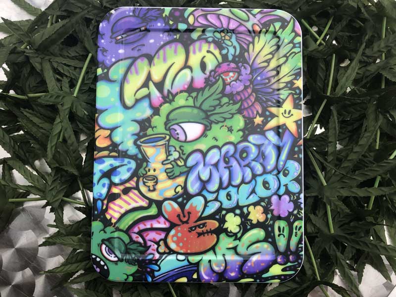 MARDY COLOR マーディカラー 大麻キャラ、蓋付き 赤、緑、青、紫、点滅を選べる LED Tray、トレイ