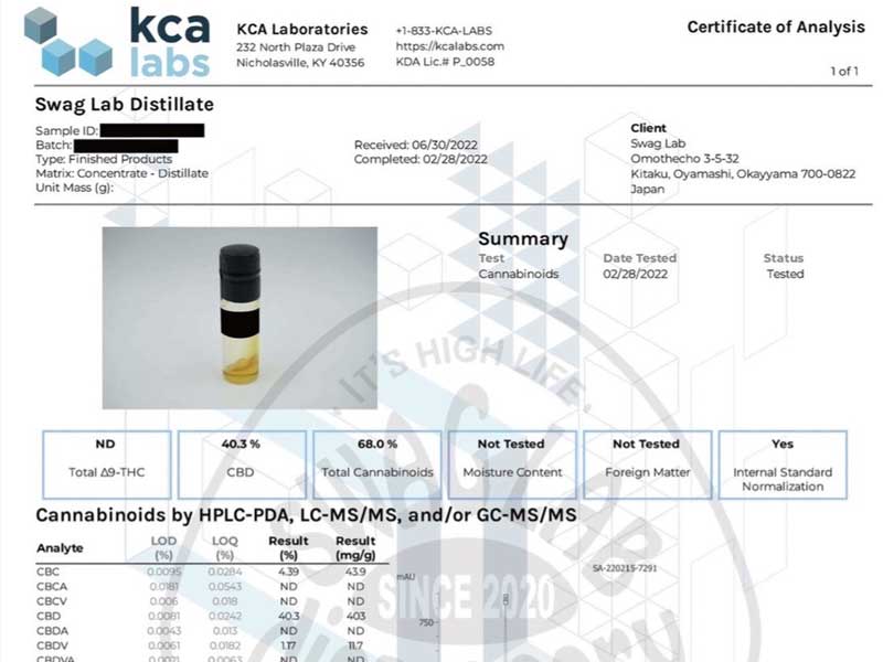 SWAG LAB dispensary �u���[�h�X�y�N�g����CBD�A93LAND & CRD &�w���v�e���y�� OG KUSH 1ml 