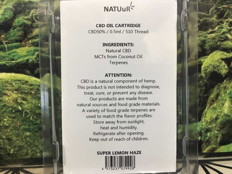 NATUuR CBD �i�`���[�� CBD Oil Cartridge 50% Super Lemon Haze �e���y���z�� �X�[�p�[�������w�C�Y
