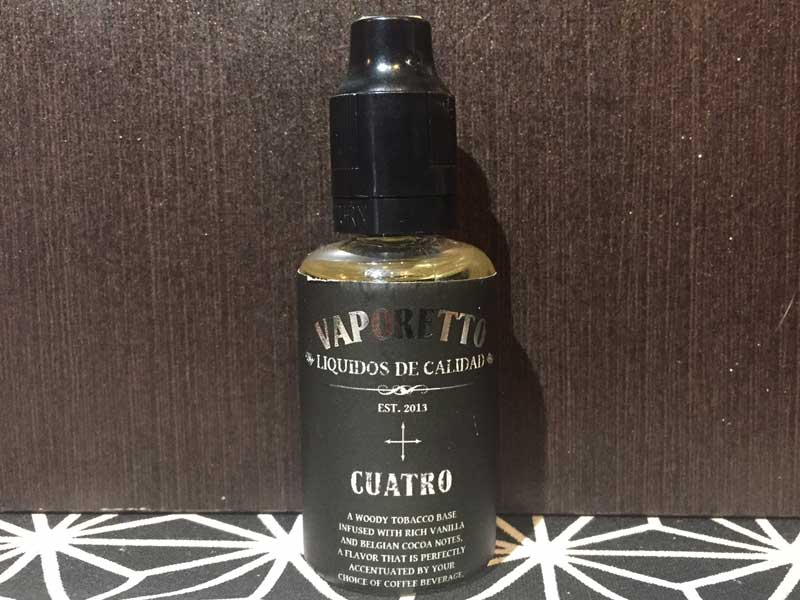 フィリピン製 Vape E-Liquid VAPORETTO Cuatro 30ml タバコxリッチバニラxベルジアンココア味
