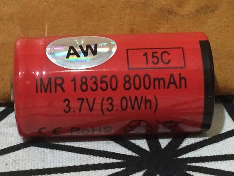 リチウムマンガンバッテリー AW IMR 18350 12A / 800mAh Button Top 